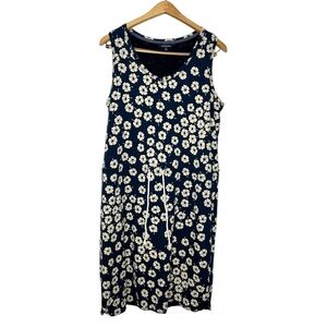 Lands' End Floral Sleeveless Mini Dress - Navy and Cream